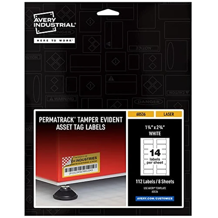 PermaTrack Tamper-Evident Asset Tag Labels, Laser, 1-1/4" by Avery - Used - Good condition - CA$30.08