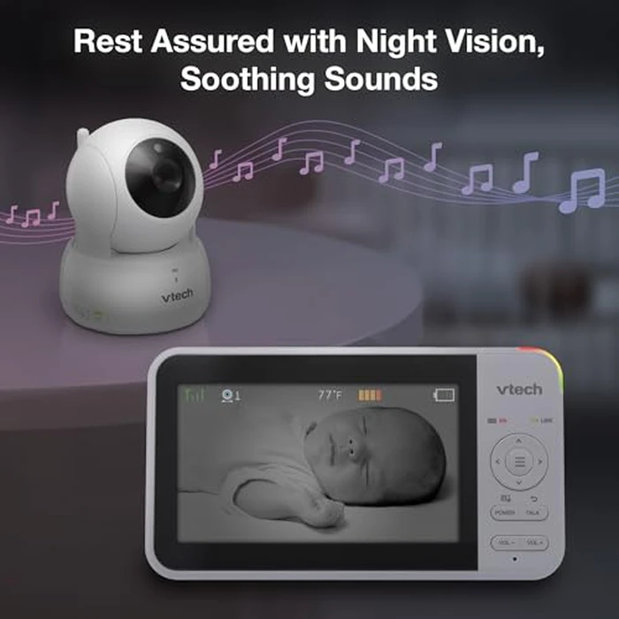 VTech VM924-2 5" Pan Tilt Zoom Video Baby Monitor with 2 Cameras - No WiFi, 17Hr Battery, 1000ft Range, Night Vision, Lullabies & Temperature Sensor - Ideal for New Parents & Twins by VTech - Image 5