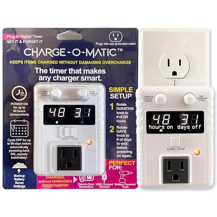 Charge-O-Matic - The Timer That Makes Any Charger Smart. Power on for up to 99 Hours, Cycle Off for up to 99 Days, Repeats indefinitely! 30 Day Timer. 60 Day Timer. 90 Day Timer. ETL Certified. by Broadway Limited Imports - Used - Like New condition - US$24.28