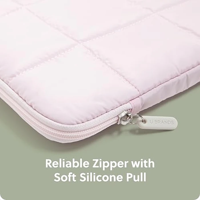 U Brands Nylon Puffy Zipping Medium Laptop Sleeve, 9.75" x 13", MacBook Bag, Laptop Case for MacBook Pro, MacBook Air, Chromebook, HP Computer, Petal Pink by U Brands - Image 4