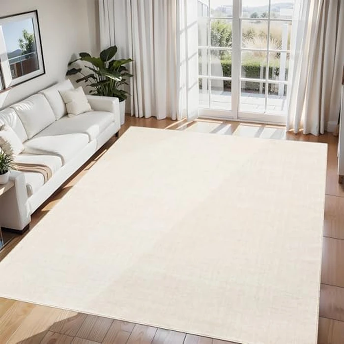 Garvee Washable Solid Rug 5x7 Area Rugs for Living Room,Modern Abstract Rugs for Bedroom Dining Room,Soft Low Pile Rug with Non Slip Backing,Neutral Accent Nursery Rug for Home Office,Ivory by Garvee - Used - Like New condition - US$39.00