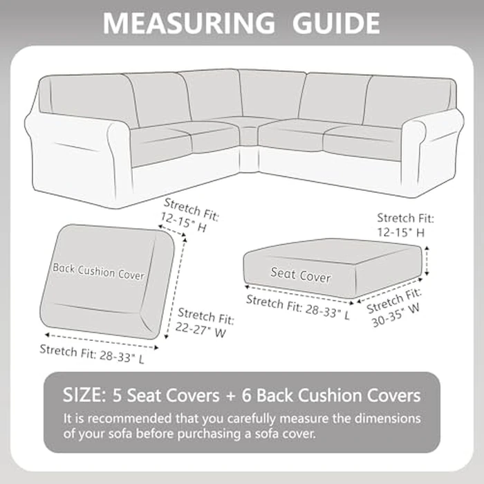 Arfntevss Velvet Sectional Couch Covers L Shape Couch Cushion Covers Slipcovers Fitted Stretch Corner Pet Sofa Cover for Dog Soft & Non-slip U Shaped Furniture Protector (5 Seat 6 Back Cushion, Beige) by Arfntevss - Image 3