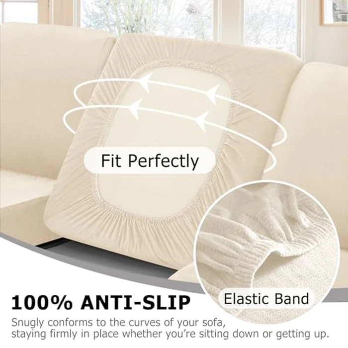 Arfntevss Velvet Sectional Couch Covers L Shape Couch Cushion Covers Slipcovers Fitted Stretch Corner Pet Sofa Cover for Dog Soft & Non-slip U Shaped Furniture Protector (5 Seat 6 Back Cushion, Beige) by Arfntevss - Image 4