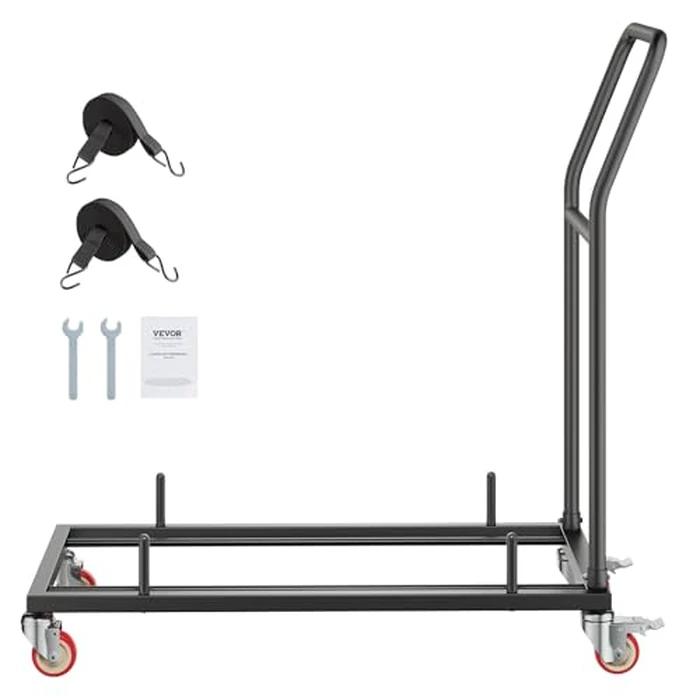 VEVOR Folding Chair Rack, 300 LBS Capacity, L-Shape Horizontal Placement Chair Cart for 25 Chairs, Heavy-Duty Metal Chair Storage Dolly with Rubber Wheels and Holders, Matte Black by VEVOR - Image 2