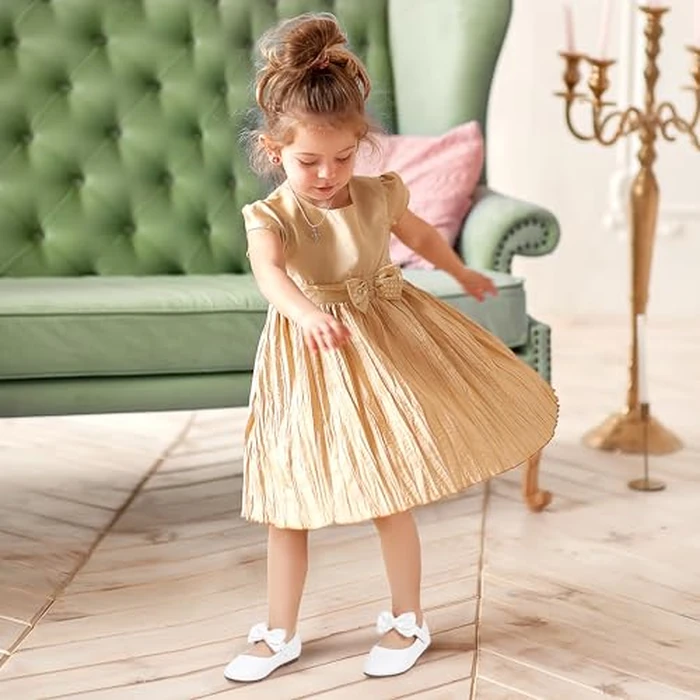 PANDANINJIA Girls Toddler/Little Kid Megan Dress Flats Shoes Pearls Bow Flower Girl Ballet Flat Mary Jane (White Pu, 6 M US Toddler) by PANDANINJIA - Image 3