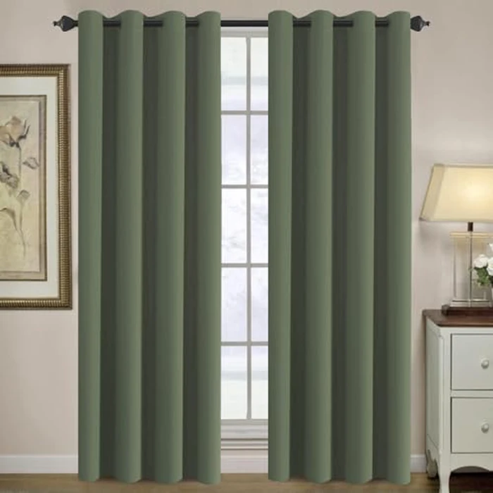 H.VERSAILTEX Blackout Curtain for Living Room Thermal Insulated Window Treatment Curtain Extra Long 84 inch Length Energy Saving Solid Grommet Top Blackout Drape, One Panel, Bronze Green, 52"W x 84"L by H.VERSAILTEX - Used - Like New condition - CA$24.13