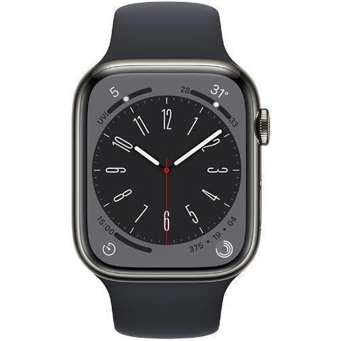 Apple Watch Series 8 (Cellular + GPS) - 32GB - 41mm - Graphite Stainless Steel Case with Midnight Rubber Sport Band by Apple - Image 1
