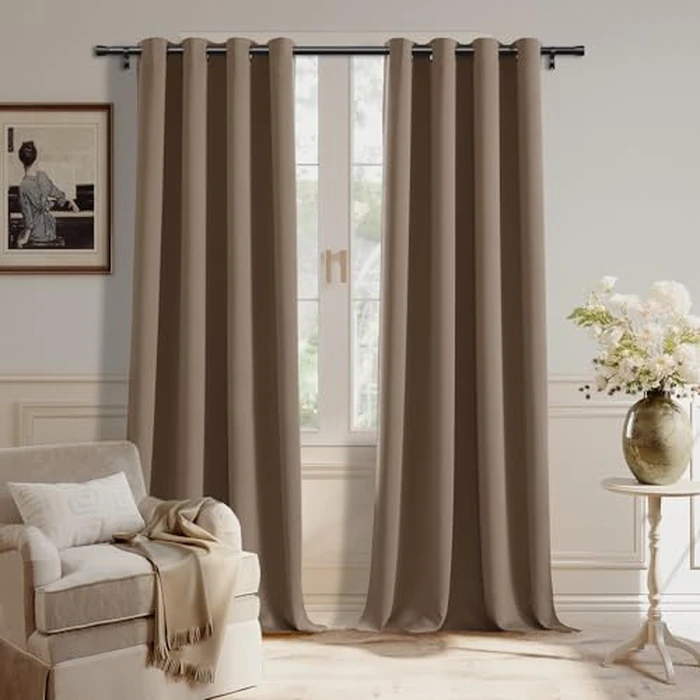 H.VERSAILTEX Blackout Curtains 96 Inches Long, Microfiber Formaldehyde-Free Kids Curtains for Nursery Home Decoration, Grommet Top, 2 Panels, 52-Inch Width Each Panel, Macchiato by H.VERSAILTEX - Used - Very Good condition - CA$41.43