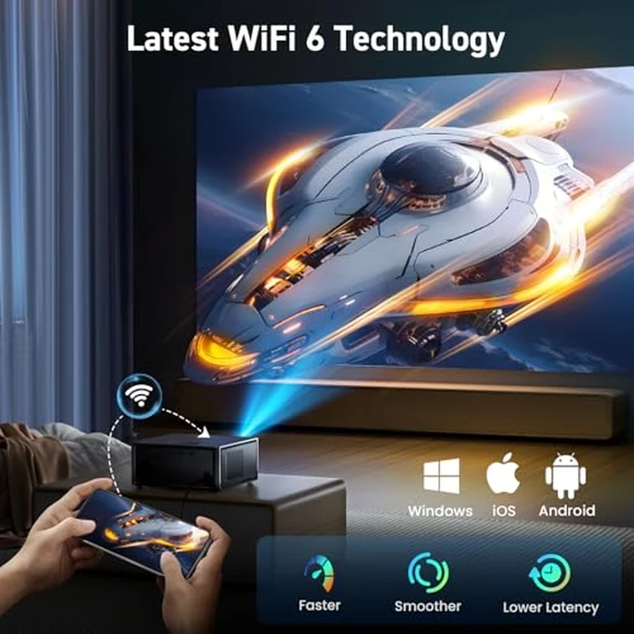 [Short Throw/2500 ANSI/E-Focus] SOPYOU 4K Decoding Projector with WiFi and Bluetooth, Outdoor Movie Projectors, Max 450" Display Home Theater, Portable Smart Proyector for iOS/Android/TV Stick/PS5 by SOPYOU - Image 5