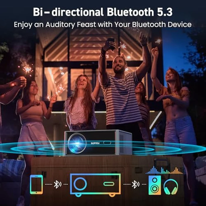 [Short Throw/2500 ANSI/E-Focus] SOPYOU 4K Decoding Projector with WiFi and Bluetooth, Outdoor Movie Projectors, Max 450" Display Home Theater, Portable Smart Proyector for iOS/Android/TV Stick/PS5 by SOPYOU - Image 6
