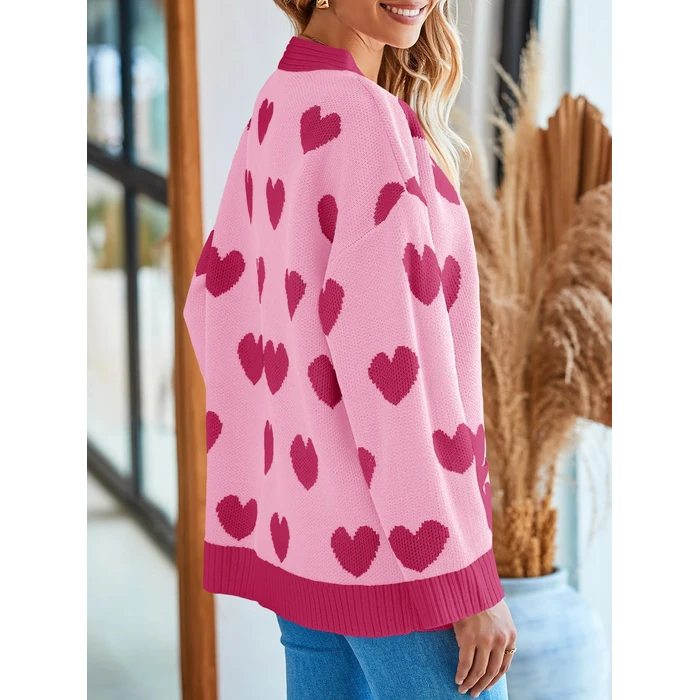 Saodimallsu Womens Oversized Heart Cardigan Color Block V Neck Button Long Sleeve Chunky Valentines Sweaters by Saodimallsu - Image 6