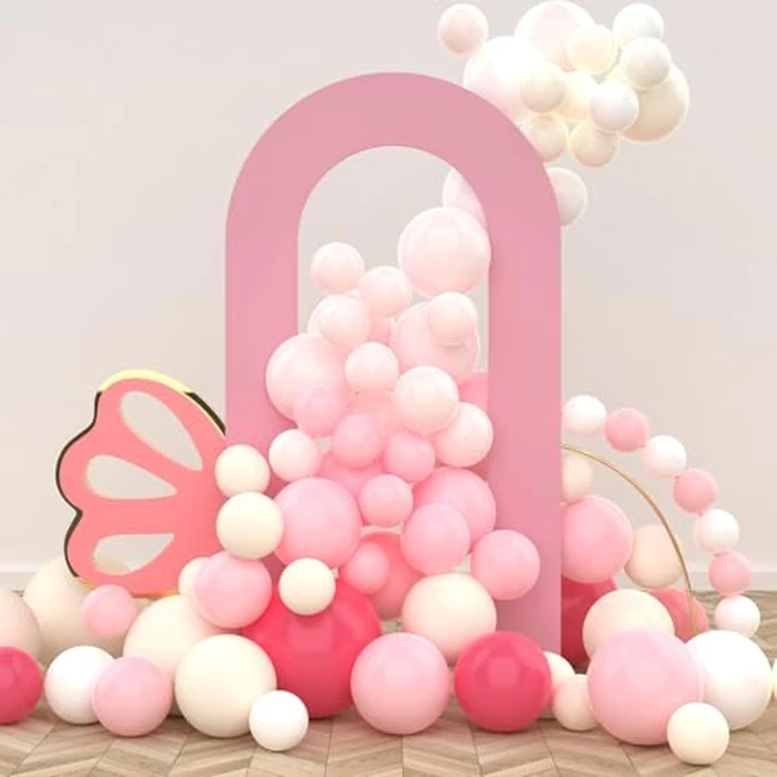 LEBENGURU Upgraded 7.2FT Open Arch Backdrop Cover, Dusty Pink Spandex Fitted Round Top Wedding Arches, Double-Sided U-Shaped Arch Chiara Stand Covers for Birthday Party Baby Shower Balloon Décor by LEBENGURU - Used - Like New condition