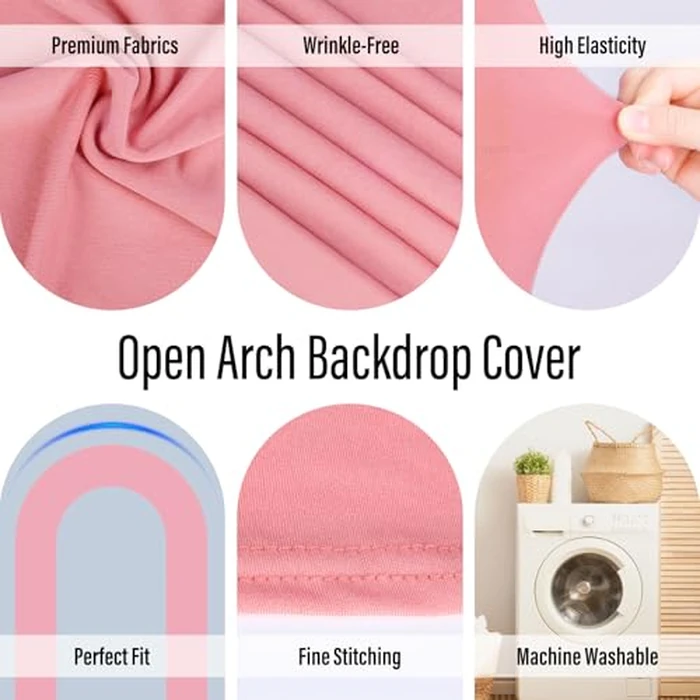 LEBENGURU Upgraded 7.2FT Open Arch Backdrop Cover, Dusty Pink Spandex Fitted Round Top Wedding Arches, Double-Sided U-Shaped Arch Chiara Stand Covers for Birthday Party Baby Shower Balloon Décor by LEBENGURU - Image 4
