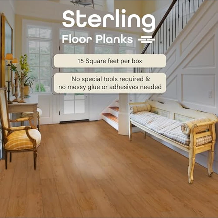 Sterling Vinyl Plank Flooring 2.0mm, 10 Planks - 6" x 36", Medium Oak - No Adhesive Needed, Embossed DIY Flooring - Natural Wood Grain Feel for Kitchen, Dining Room, & Bedrooms by Achim Home Décor by ACHIM - Image 2