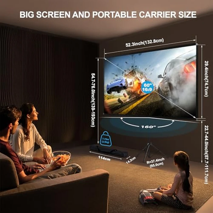 Projector Screen with Stand, Portable Projector Screen and Stand, 60 Inch 16:9, Outdoor Projection Screen, Aluminium Frame, Lightweight and Compact, Easy Setup, Idea for Home Cinema, Backyard Party. by excelimage - Image 2