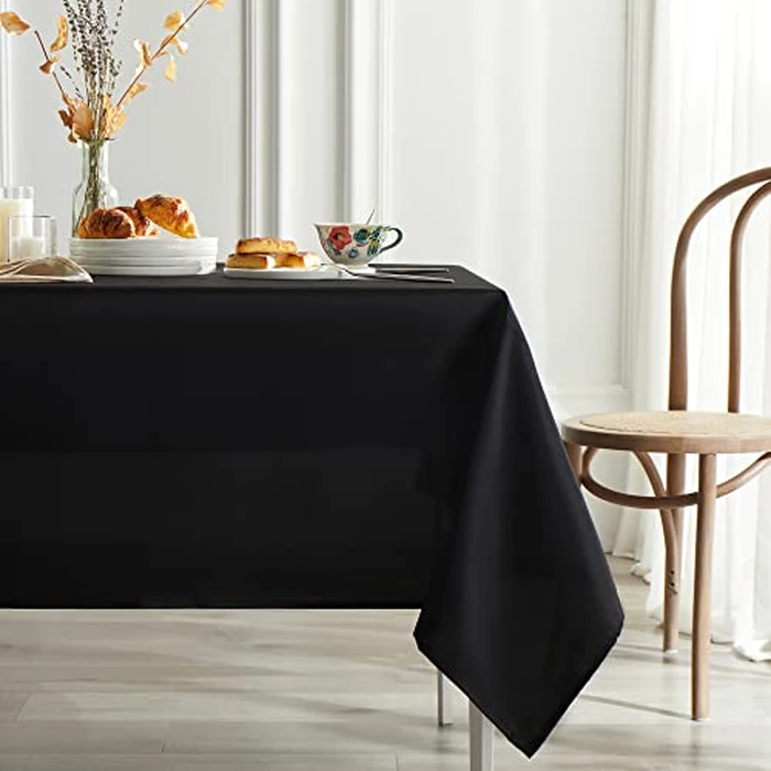 Mysky Home Table Cloth 90x156 Inch Black Tablecloth for 8 Foot Table Washable Polyester Rectangle Tablecloth for Buffet Table, Parties, Holiday Dinner, Wedding by MYSKY HOME - Image 1