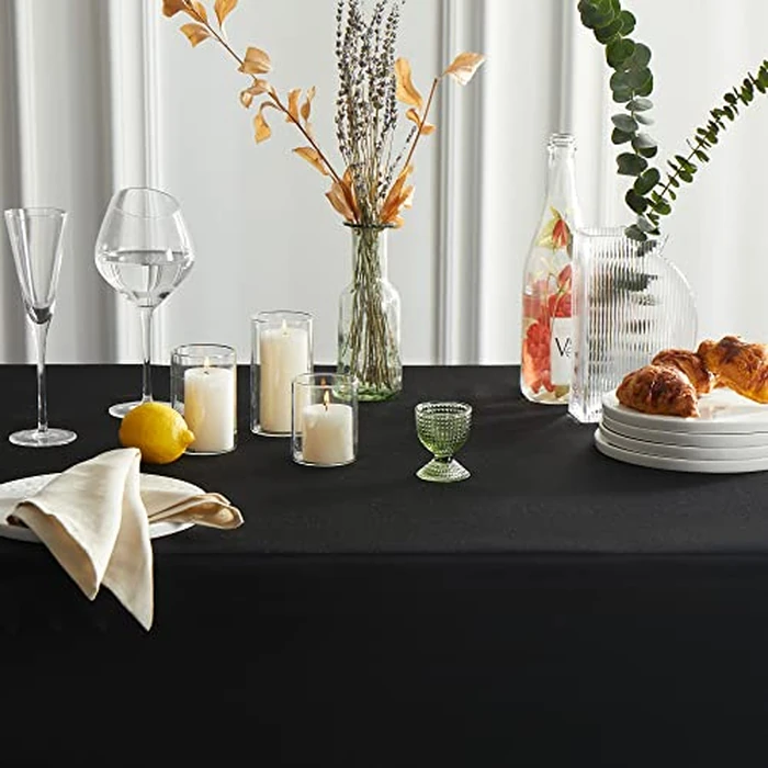Mysky Home Table Cloth 90x156 Inch Black Tablecloth for 8 Foot Table Washable Polyester Rectangle Tablecloth for Buffet Table, Parties, Holiday Dinner, Wedding by MYSKY HOME - Image 2