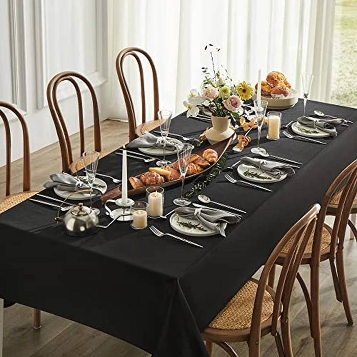Mysky Home Table Cloth 90x156 Inch Black Tablecloth for 8 Foot Table Washable Polyester Rectangle Tablecloth for Buffet Table, Parties, Holiday Dinner, Wedding by MYSKY HOME - Image 6