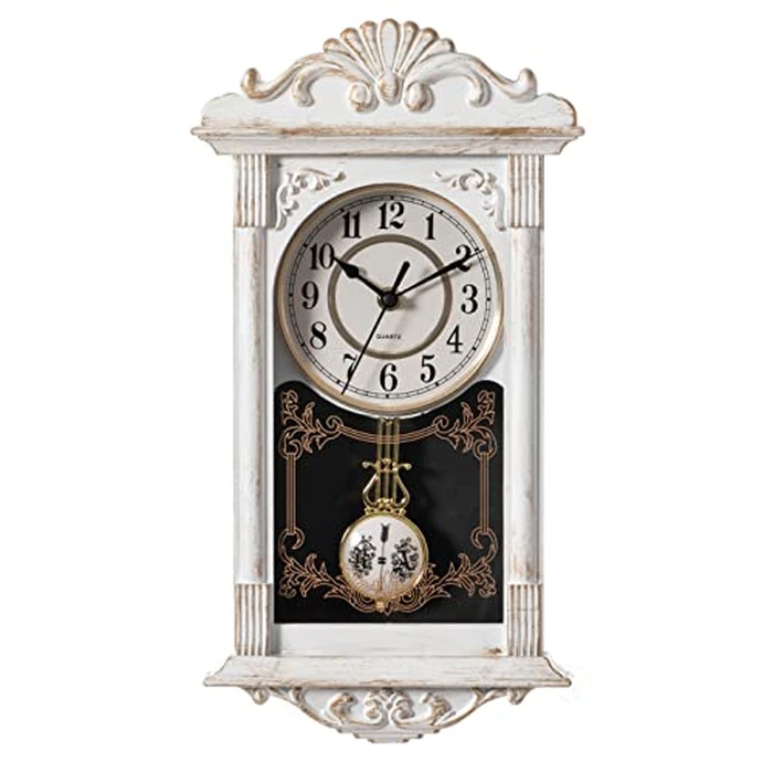 Clockswise Vintage Grandfather-Style Wall Clock with Wood-Effect Plastic Pendulum, Battery-Operated - for Home Decor, Living Room, Home Office, Kitchen or Dining Room (White) by Clockswise - Used - Like New condition - US$25.11
