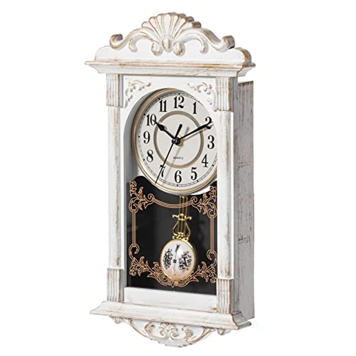 Clockswise Vintage Grandfather-Style Wall Clock with Wood-Effect Plastic Pendulum, Battery-Operated - for Home Decor, Living Room, Home Office, Kitchen or Dining Room (White) by Clockswise - Image 3