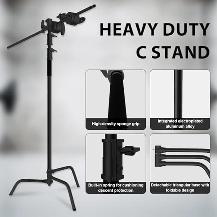 SH C Stand with Boom Arm, Heavy Duty Photography Light Stand, 10.8ft/330cm Stainless Steel C-Stand Kit with Sandbag, 4.2ft/128cm Boom for Studio Softbox and Reflector,Black by SH - Image 2