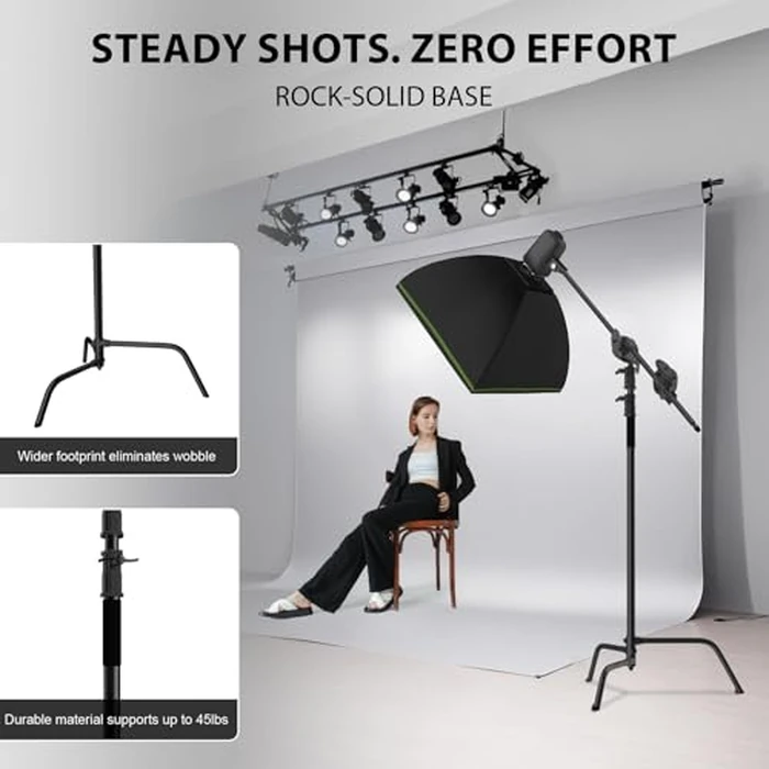 SH C Stand with Boom Arm, Heavy Duty Photography Light Stand, 10.8ft/330cm Stainless Steel C-Stand Kit with Sandbag, 4.2ft/128cm Boom for Studio Softbox and Reflector,Black by SH - Image 4