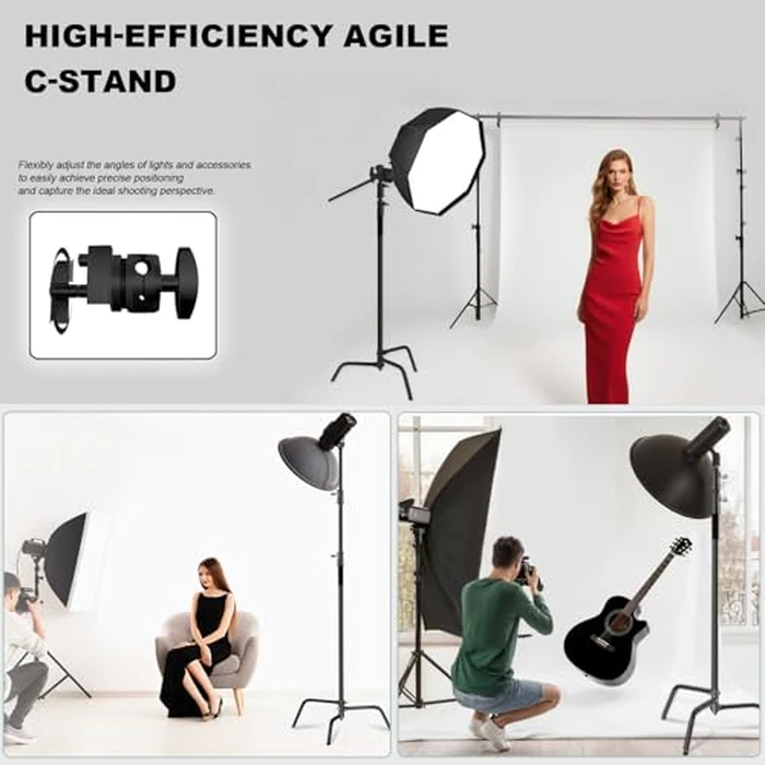 SH C Stand with Boom Arm, Heavy Duty Photography Light Stand, 10.8ft/330cm Stainless Steel C-Stand Kit with Sandbag, 4.2ft/128cm Boom for Studio Softbox and Reflector,Black by SH - Image 6