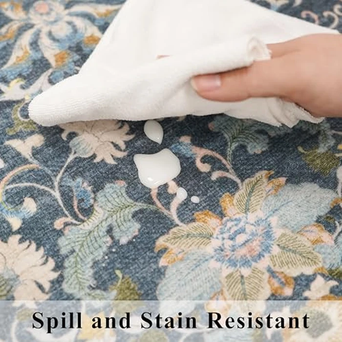 Washable Vintage 2x6 Bathroom Rugs: Soft Carpet with Non-Slip Backing for Hallway Entryway Kitchen Stain-Resistant Bedroom Floor Mat - Gifts for Newlyweds/Household Home Decor (2x6,Floral/Blue) by HY HAO YUN LAI - Image 5
