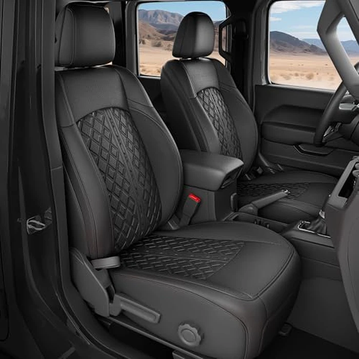 RIDEPOSH for Jeep Wrangler Seat Covers JL 4 DR Without Rear Cup Holder 2018 2019 2020 2021 2022 2023 2024 2025, Custom Fit Waterproof Leather Seat Protector,Black by RIDEPOSH - Image 1
