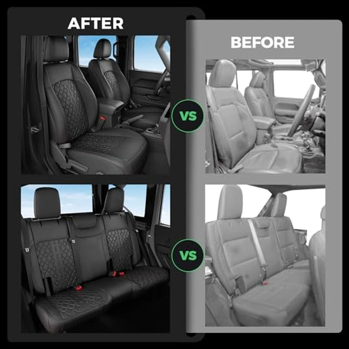 RIDEPOSH for Jeep Wrangler Seat Covers JL 4 DR Without Rear Cup Holder 2018 2019 2020 2021 2022 2023 2024 2025, Custom Fit Waterproof Leather Seat Protector,Black by RIDEPOSH - Image 5