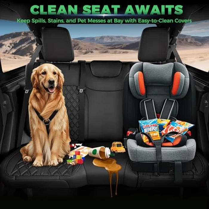 RIDEPOSH for Jeep Wrangler Seat Covers JL 4 DR Without Rear Cup Holder 2018 2019 2020 2021 2022 2023 2024 2025, Custom Fit Waterproof Leather Seat Protector,Black by RIDEPOSH - Image 6