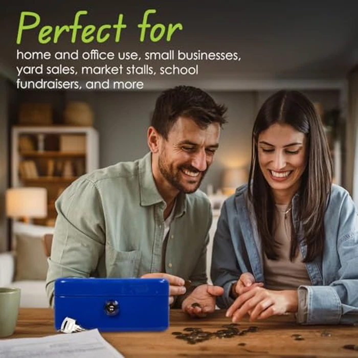 Desk Tech Heavy-Duty Metal Cash Box with Lock, 8-Slot Removable Tray, Portable Safe Box for Office Desk, School, Small Business, and Yard Sale, 9.8” L x 6.9” W x 3” H, Gray by OfficeWorks - Image 6