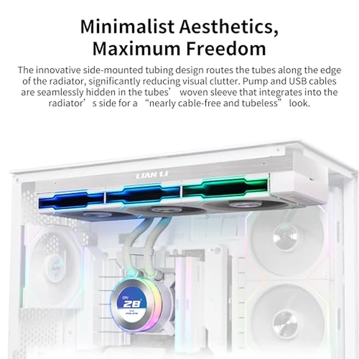 Lian Li Hydroshift II-C 360TL RGB Liquid CPU Cooler - 360mm AIO - 3X 120 RGB Fans - 2.1” IPS LCD Screen - 3 Control Mode - Flexible Tubes Clamp - LGA 1851/1700, AMD AM5/AM4 - White (HS2LCD36TW) by Lian Li - Image 6