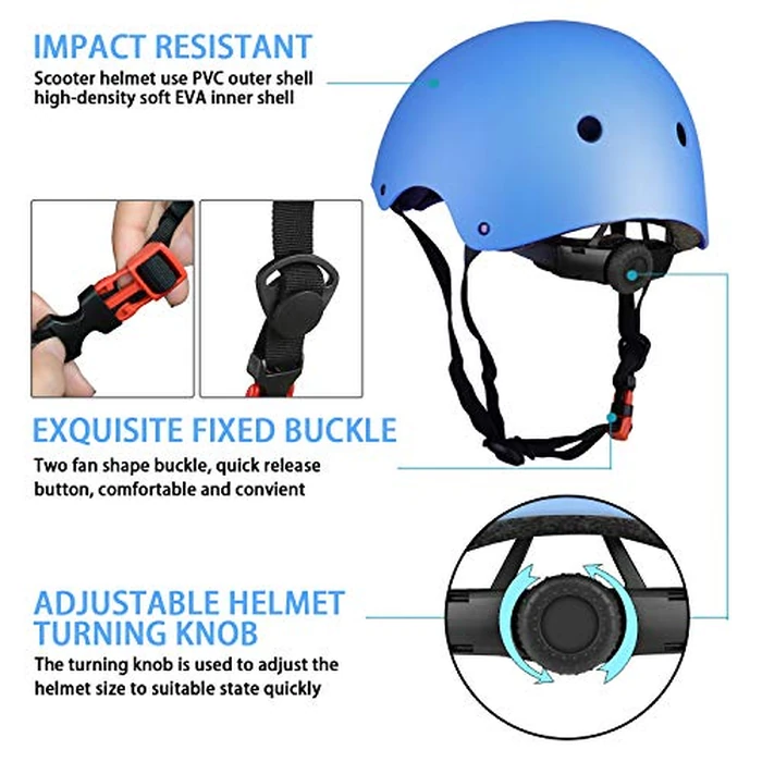 WayEee Kids Bike Helmet Set Skateboard Knee Pads, 7PCS Protective Gear Adjustable for Girls Boys 3-10 Age Elbow Pads Wrist Guards for Outdoor Sports Cycling Bike Roller Skating Scooter, Youth, Blue by WayEee - Image 5