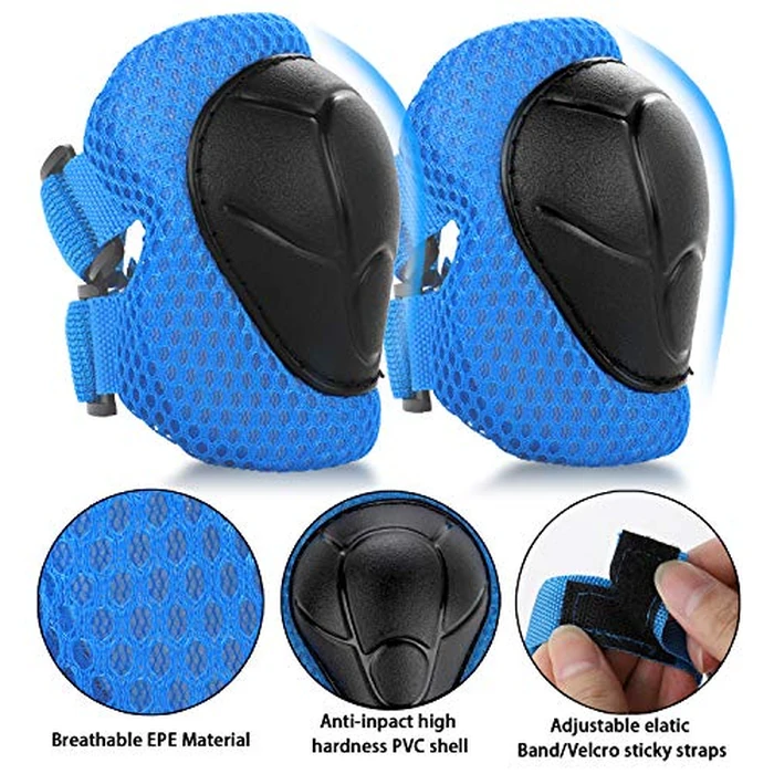 WayEee Kids Bike Helmet Set Skateboard Knee Pads, 7PCS Protective Gear Adjustable for Girls Boys 3-10 Age Elbow Pads Wrist Guards for Outdoor Sports Cycling Bike Roller Skating Scooter, Youth, Blue by WayEee - Image 6