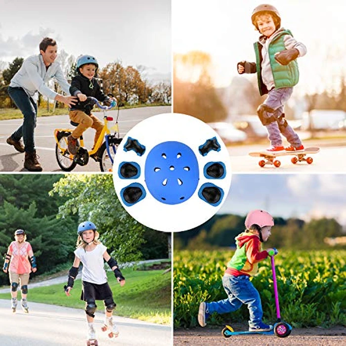 WayEee Kids Bike Helmet Set Skateboard Knee Pads, 7PCS Protective Gear Adjustable for Girls Boys 3-10 Age Elbow Pads Wrist Guards for Outdoor Sports Cycling Bike Roller Skating Scooter, Youth, Blue by WayEee - Image 8