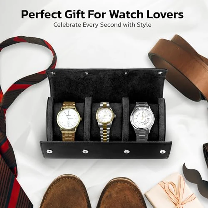 W&S Watch Roll Travel Case for Men and Women with 3 Watch Storage Organizer - Secure Storage with Innovative Removable Pillows & Solid Dividers for Home, Travel and Display (Black) by Wrist & Style - Image 3