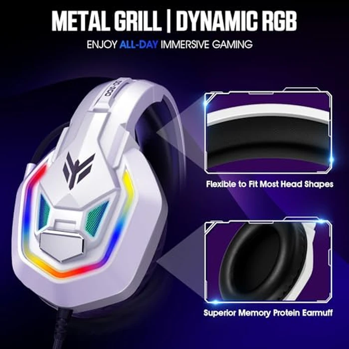 Gaming Headset for PS5, PS4, Xbox Series X|S, Xbox One, PC, Switch, Mac - RGB Over-Ear Headphones with 7.1 Surround Sound, Noise Cancelling Mic, 50mm Drivers & Memory Foam Ear Pads by YPBDAN - Image 6