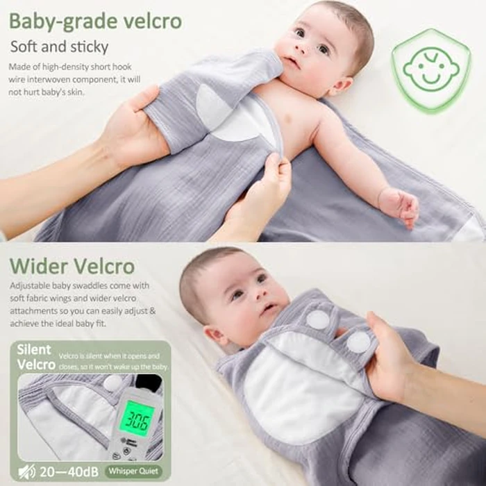 NARUTOO Baby Swaddle Wrap, Newborn Swaddle Blanket Wrap with Breathable Organic Cotton, Adjustable Swaddle Blanket, for 0-6 Months Baby (Grey, 3-6 Months) by GamaBunta - Image 4