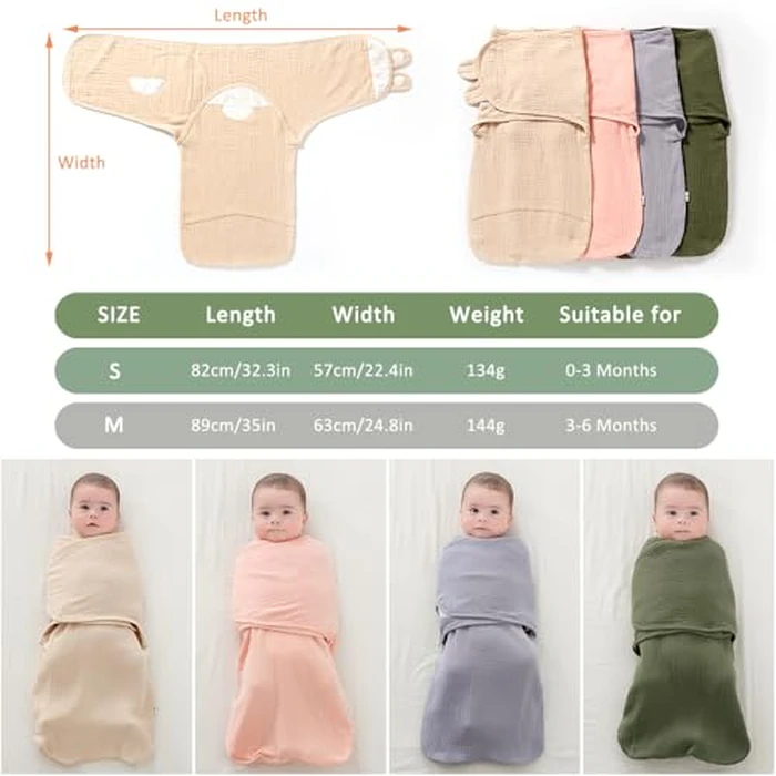 NARUTOO Baby Swaddle Wrap, Newborn Swaddle Blanket Wrap with Breathable Organic Cotton, Adjustable Swaddle Blanket, for 0-6 Months Baby (Grey, 3-6 Months) by GamaBunta - Image 7