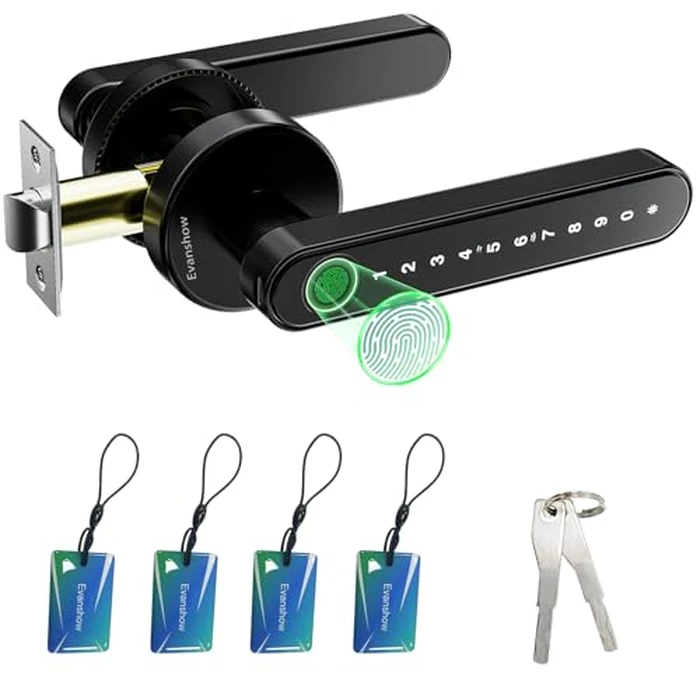 Evanshow Fingerprint Door Lock Biometric Door Knob with Keypad Keyless Entry, Door Locks for Bedrooms, Home Hotel Office Apartment Black by Evanshow - Used - Very Good condition - US$28.21