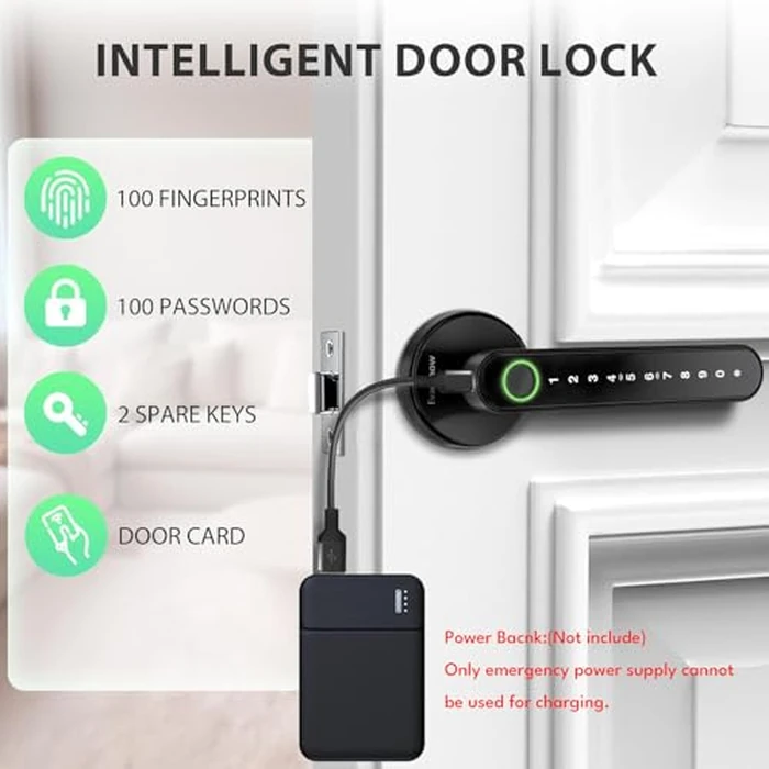 Evanshow Fingerprint Door Lock Biometric Door Knob with Keypad Keyless Entry, Door Locks for Bedrooms, Home Hotel Office Apartment Black by Evanshow - Image 5