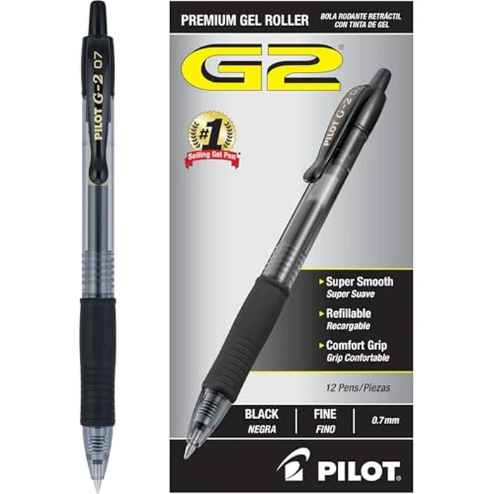PILOT G2 Premium Refillable & Retractable Rolling Ball Gel Pens, Fine Point, Black Ink, 12 Count (Pack of 1) (31020) by PILOT - Image 2