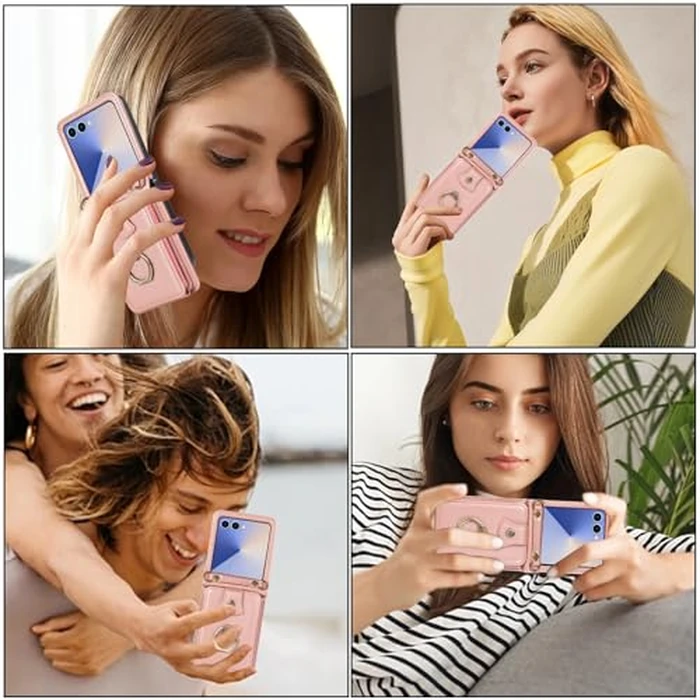 Phone Case for Samsung Galaxy Z Flip 7 5G 2025 Wallet Cell Cover with Crossbody Strap Ring Stand RFID Credit Card Holder Hinge Protection Cell Accessories ZFlip7 Z7 G Flip7 Women Girls Rose Gold by Asuwish - Image 8