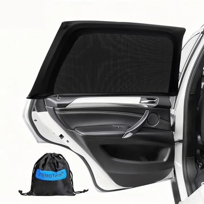 PEMOTech Car Window Shades(2 Pack)-Side Window Sun Shades, UV Protection Breathable Spandex Baby Window Covers for Camping, Universal Fit Most of Cars, Protect Privacy for Family (39.8"x27.2") Black by PEMOTech - Used - Like New condition
