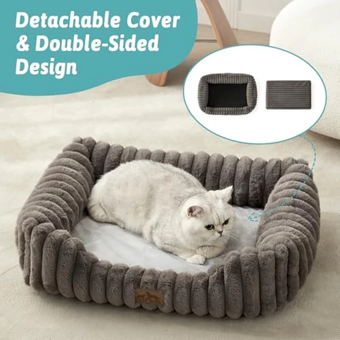 COZY KISS Orthopedic Pet Bed for Small Dogs & Cats - Washable Rectangle Pet Bed with Anti-Slip Bottom, Soft Calming Cat & Puppy Bed for Indoor Pets (30"x23"x7", Grey) by COZY KISS - Image 6