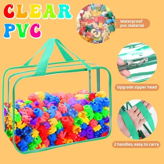 8 Packs 8 Colors Large Toy Storage Bags, Reusable Clear PVC Board Game Storage, Toy Organizers and Storage Bags with Zipper for Building Blocks, Puzzle and Handmade Accessories, Clear Toiletry Bag by YOPCDJ - Image 3