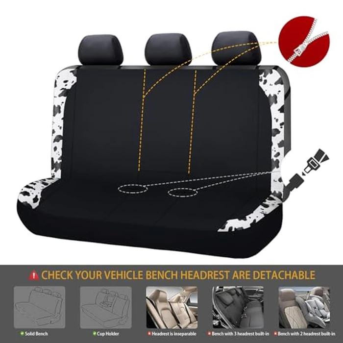 Flying Banner Rear Bench car seat Covers car seat Protectors Suitable for Middle Cup Holder (Cow Print, Rear Bench-Premium) by Flying Banner - Image 6