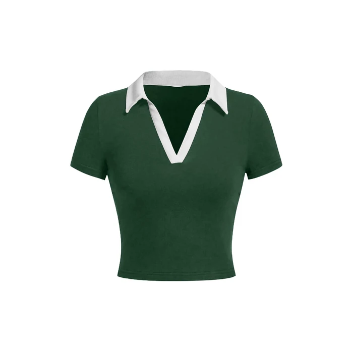 Avanova Women Polo V Neck T Shirts Short Sleeve Crop Tops Ringer Tees Green Medium by Avanova - Used - Like New condition