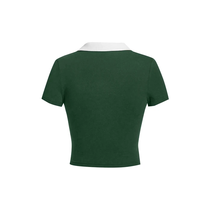 Avanova Women Polo V Neck T Shirts Short Sleeve Crop Tops Ringer Tees Green Medium by Avanova - Image 2